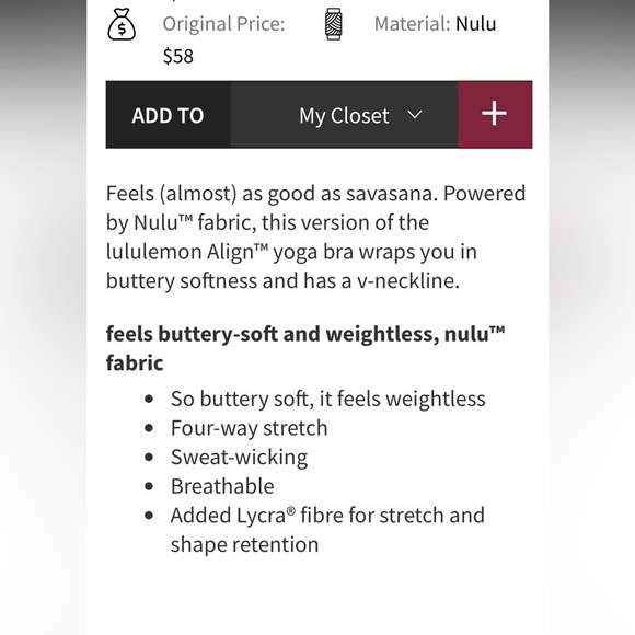 $54 Lululemon Align V-Neck Bra *Light Support, A/B Cup Meadowsweet Pink - Picture 6 of 9